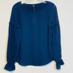 Ann Taylor Scoop Neck Ruffle Accent Blouse Size XSmall